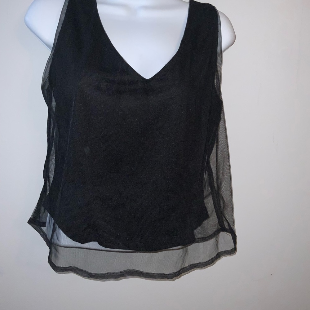 Vintage Y2K Black Netted Asymmetrical Tank Top Sz S